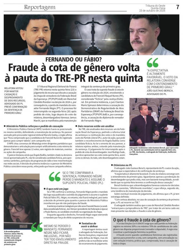Edição do Jornal Tribuna do Oeste de 23 de outubro de 2025